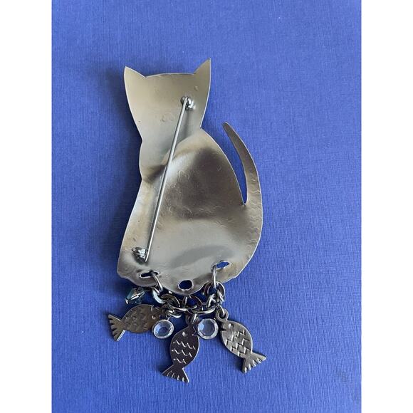 Vintage John Michael Richardson Cat with Dangling Fish Brooch - Picture 5 of 6